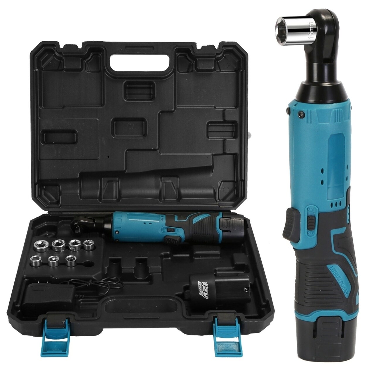 3/8 Cordless Electric Ratchet Wrench Set Right Angle Wrench With 2Pcs 1200Mah Batteries And Charger 7 Sockets 400Rpm